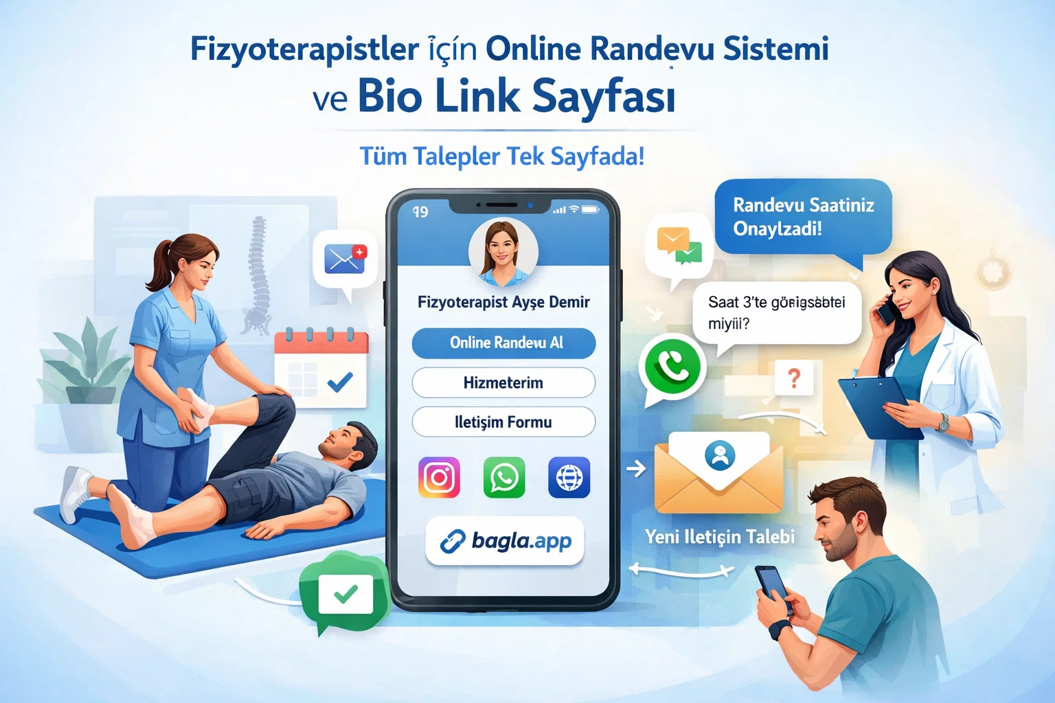 Fizyoterapistler icin Bagla.app randevu paneli