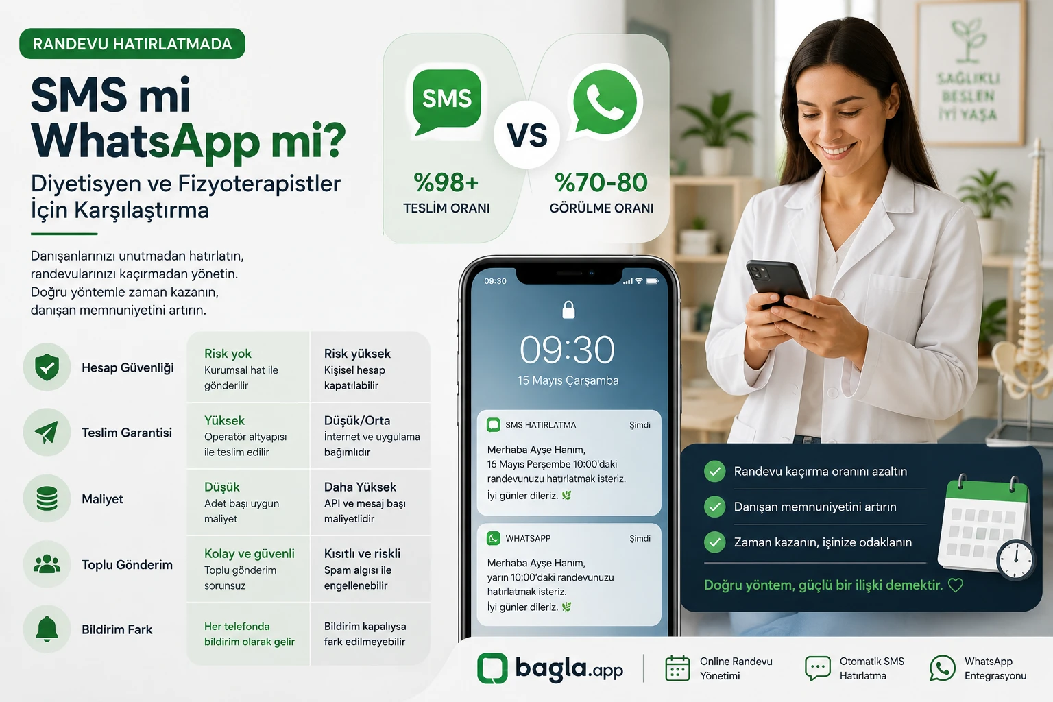 Randevu Hatırlatmada SMS mi WhatsApp mi? Diyetisyen ve Fizyoterapistler İçin Karşılaştırma