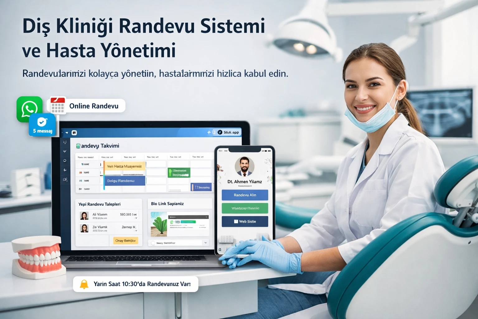 Dis klinikleri icin Bagla.app randevu ve hasta yonetim paneli